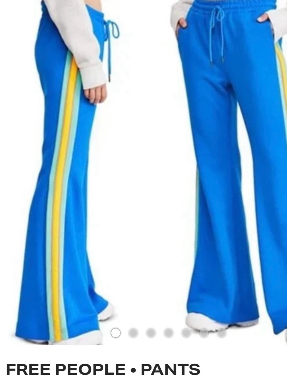 Free People Bright Blue Flared Track Pants with Yellow Stripe